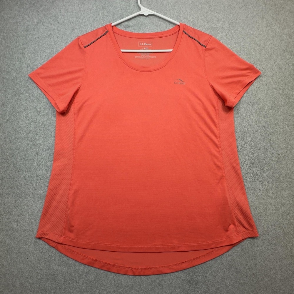 LL Bean Activewear T Shirt Womens Large Orange Short Sleeve Running Outdoor